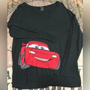 Black Sweater with Red Cartoon Car Graphic